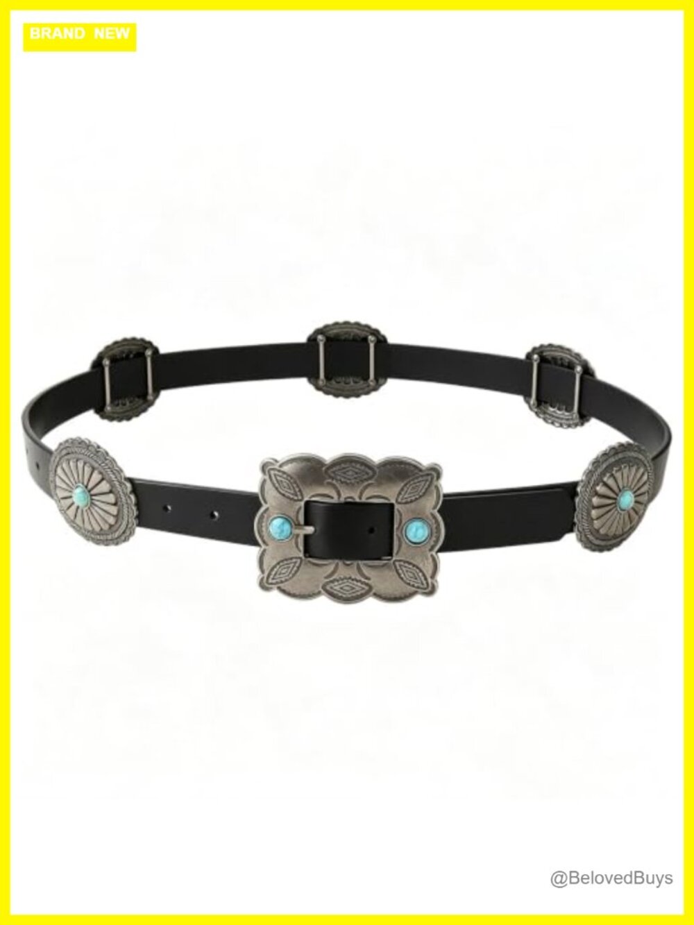 Women's Western Belt with Turquoise Concho Buckle Faux Leather Adjustable